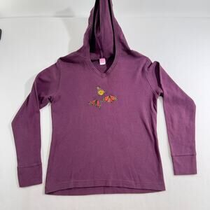 Waffle Weave Hoodie LAT Woman's M Purple w/ Butterfly Print On Front